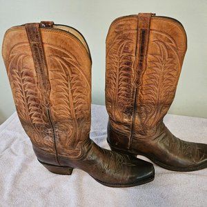 Vintage Lucchese two tone leather Western cowboy boots